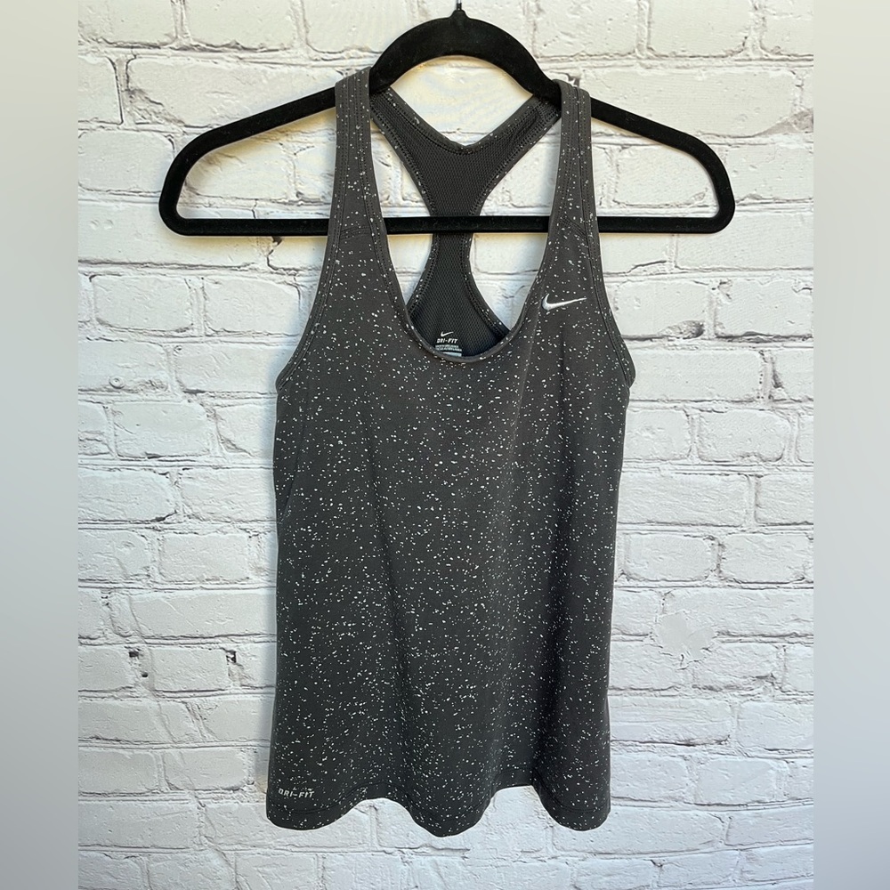 Nike Dri Fit Black White Speckled Print Racerback Tank Top Size Small